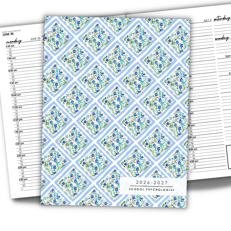 Blue Block Print Floral planner cover